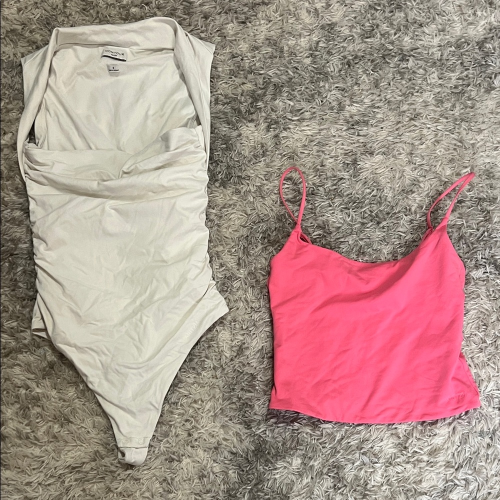 ARITZIA CONTOUR BUNDLE- White Bodysuit-S and Pink Tank Top- XS